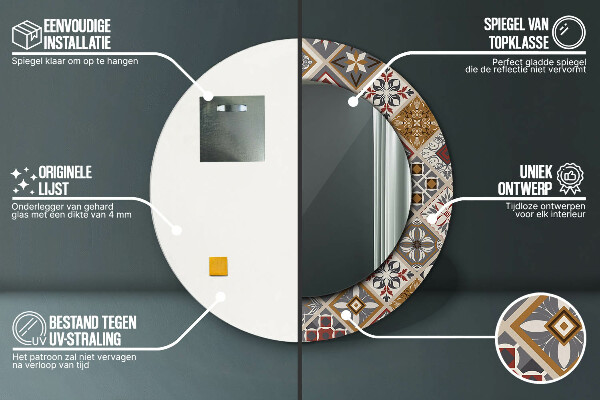 Espejo redondo marco con estampado decorativo Patrón turco