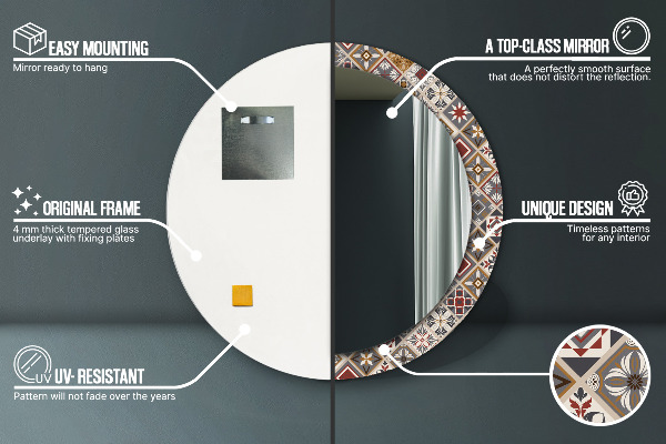 Espejo redondo marco con estampado decorativo Patrón turco