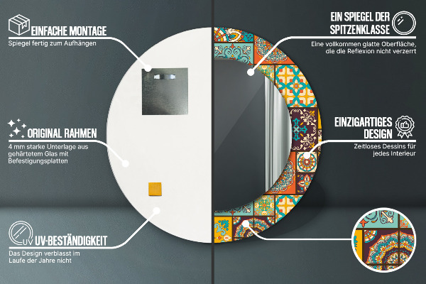 Espejo redondo marco con estampado decorativo Patrón árabe