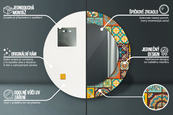 Espejo redondo marco con estampado decorativo Patrón árabe