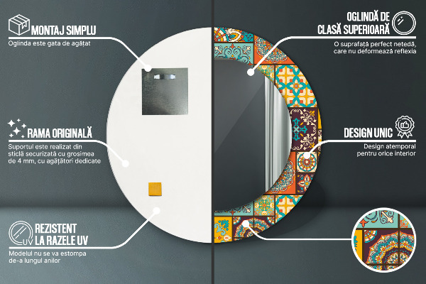 Espejo redondo marco con estampado decorativo Patrón árabe