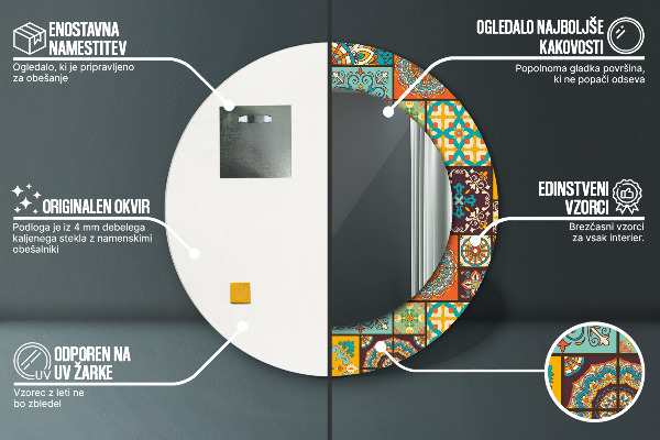 Espejo redondo marco con estampado decorativo Patrón árabe