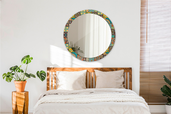 Espejo redondo marco con estampado decorativo Patrón árabe