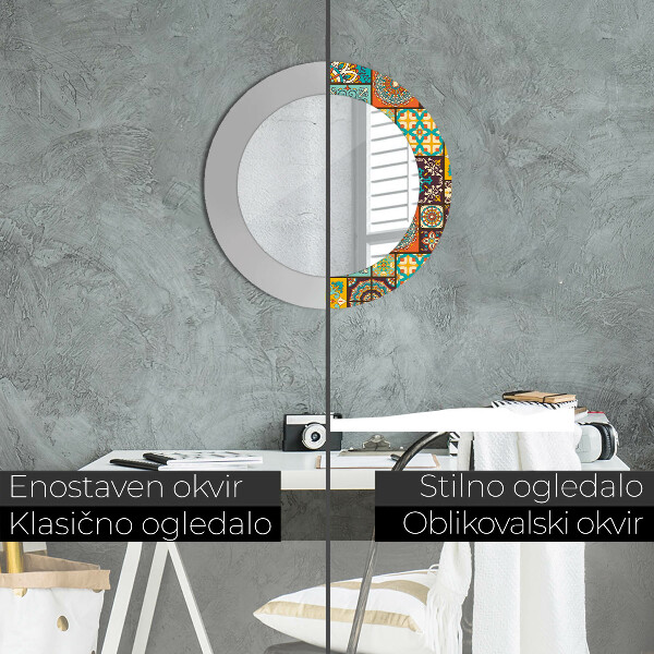 Espejo redondo marco con estampado decorativo Patrón árabe