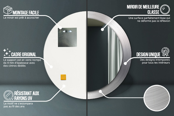 Espejo redondo con decoración Acero brillante