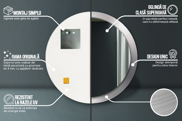 Espejo redondo con decoración Acero brillante