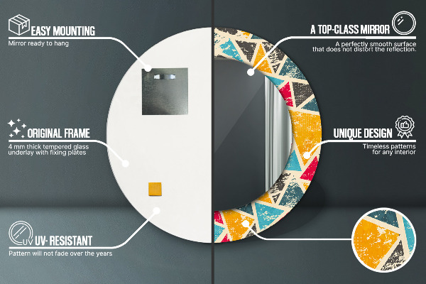 Espejo redondo con decoración Composición retra