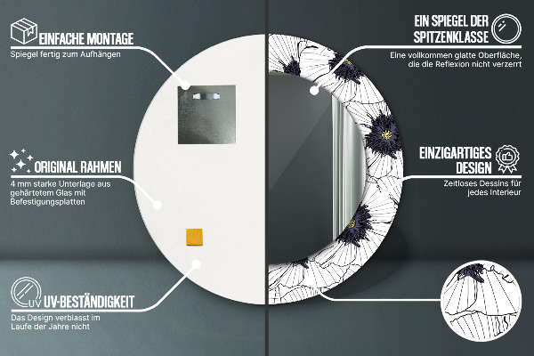 Espejo redondo impreso decorativo redondo Composición de flores lineales