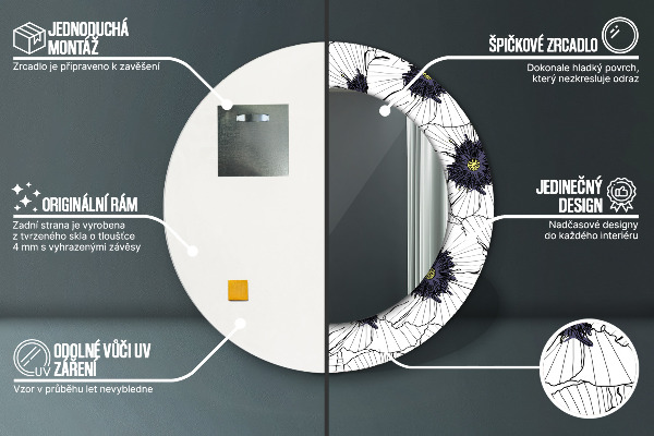 Espejo redondo impreso decorativo redondo Composición de flores lineales