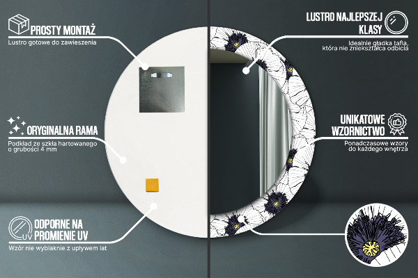 Espejo redondo impreso decorativo redondo Composición de flores lineales