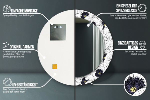 Espejo redondo impreso decorativo redondo Composición de flores lineales