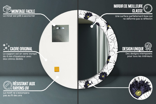 Espejo redondo impreso decorativo redondo Composición de flores lineales