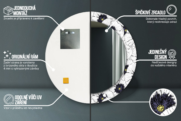 Espejo redondo impreso decorativo redondo Composición de flores lineales