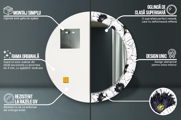 Espejo redondo impreso decorativo redondo Composición de flores lineales