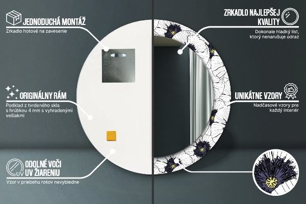 Espejo redondo impreso decorativo redondo Composición de flores lineales