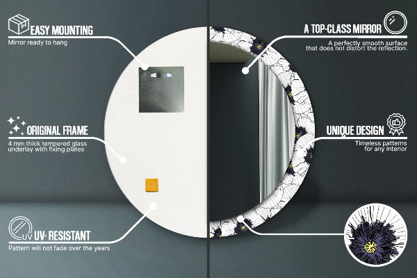 Espejo redondo impreso decorativo redondo Composición de flores lineales