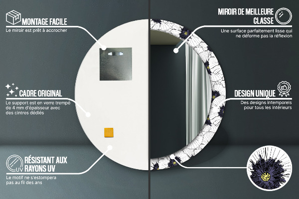 Espejo redondo impreso decorativo redondo Composición de flores lineales