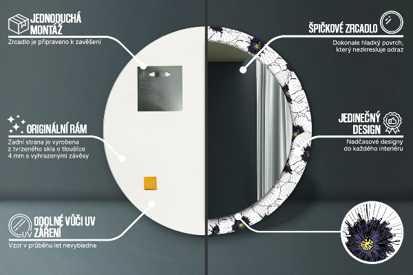 Espejo redondo impreso decorativo redondo Composición de flores lineales