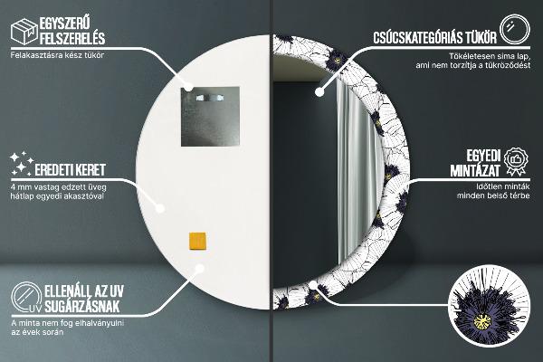 Espejo redondo impreso decorativo redondo Composición de flores lineales