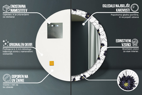 Espejo redondo impreso decorativo redondo Composición de flores lineales