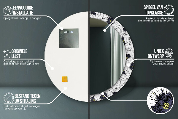 Espejo redondo impreso decorativo redondo Composición de flores lineales