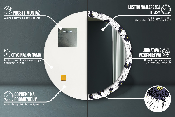 Espejo redondo impreso decorativo redondo Composición de flores lineales