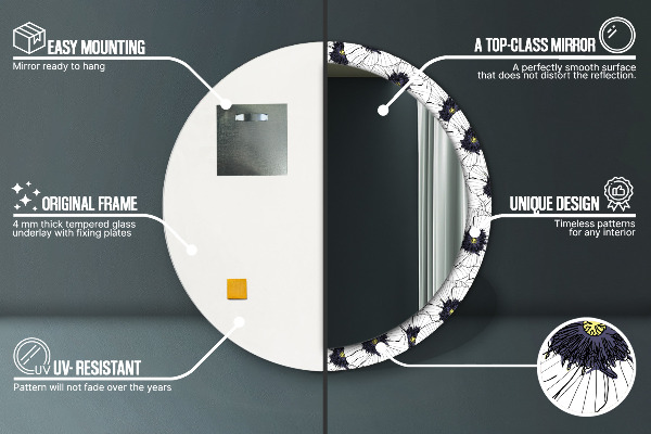 Espejo redondo impreso decorativo redondo Composición de flores lineales