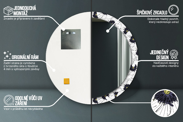 Espejo redondo impreso decorativo redondo Composición de flores lineales