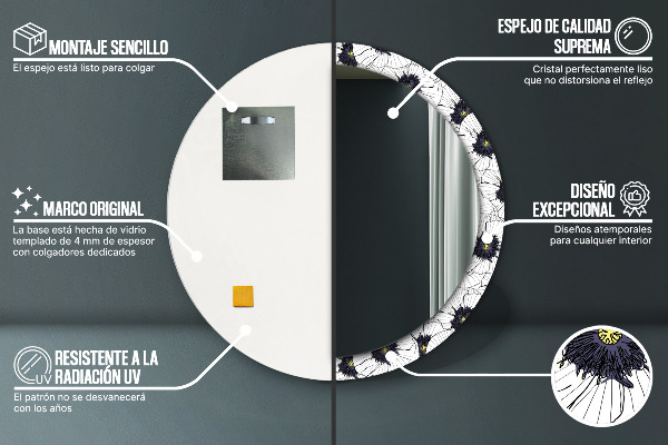 Espejo redondo impreso decorativo redondo Composición de flores lineales