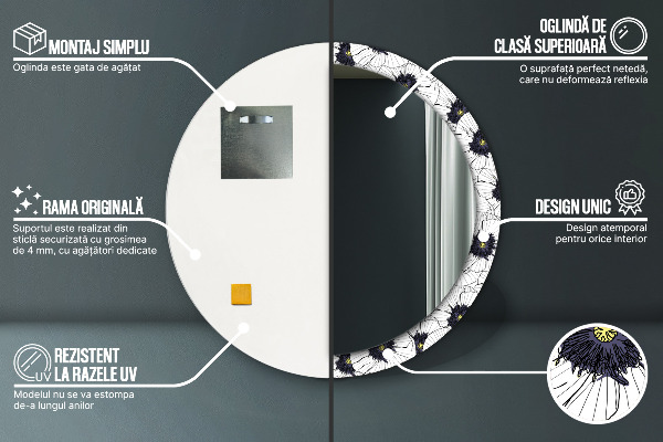 Espejo redondo impreso decorativo redondo Composición de flores lineales