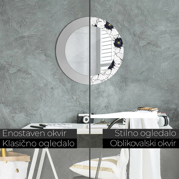 Espejo redondo impreso decorativo redondo Composición de flores lineales