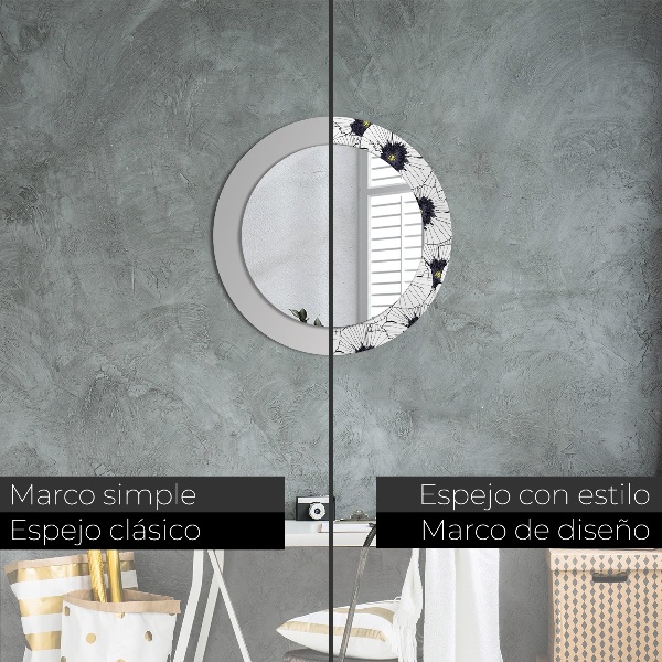 Espejo redondo impreso decorativo redondo Composición de flores lineales