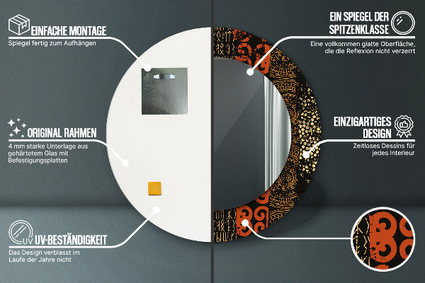 Espejo redondo impreso decorativo redondo Patrón abstracto grunge