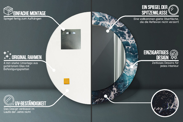 Espejo redondo marco estampado Mar tormentoso