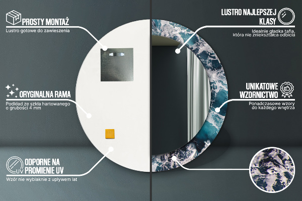 Espejo redondo marco estampado Mar tormentoso