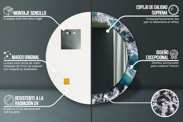 Espejo redondo marco estampado Mar tormentoso