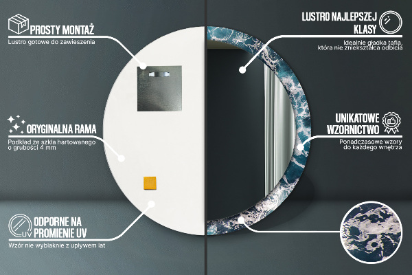 Espejo redondo marco estampado Mar tormentoso