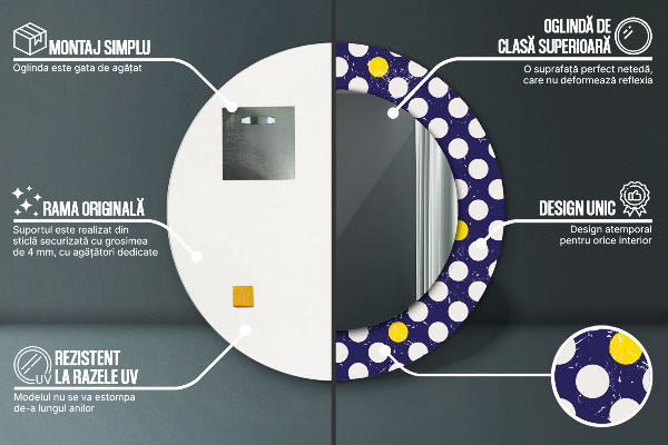 Espejo redondo marco estampado Lunares retros