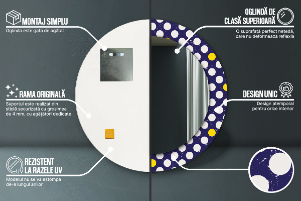 Espejo redondo marco estampado Lunares retros