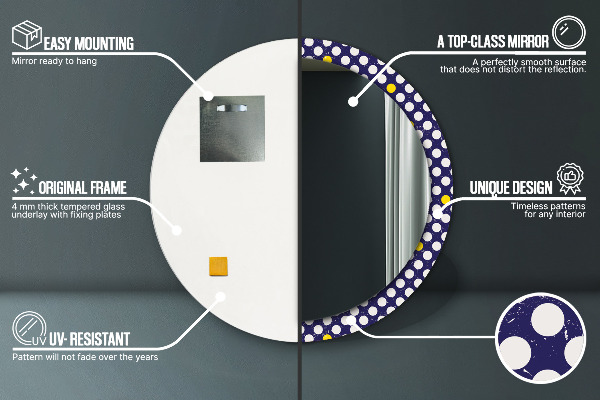 Espejo redondo marco estampado Lunares retros