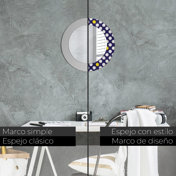 Espejo redondo marco estampado Lunares retros