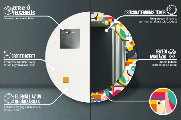 Espejo redondo marco estampado Aves tropicales geométricas