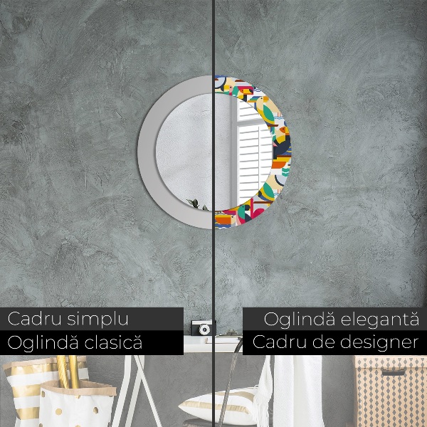 Espejo redondo marco estampado Aves tropicales geométricas