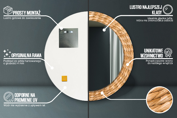 Espejo redondo marco estampado Textura de caña