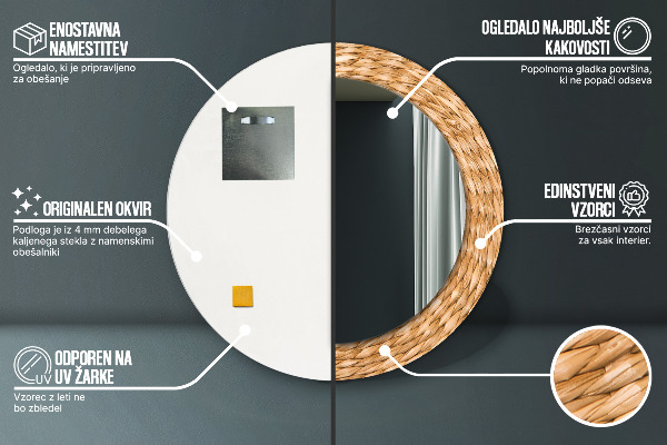 Espejo redondo marco estampado Textura de caña