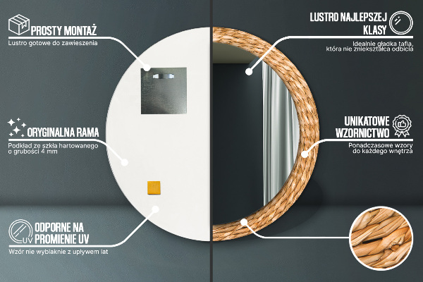 Espejo redondo marco estampado Textura de caña