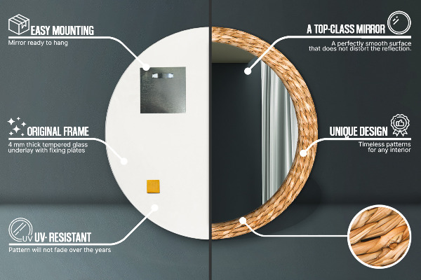 Espejo redondo marco estampado Textura de caña