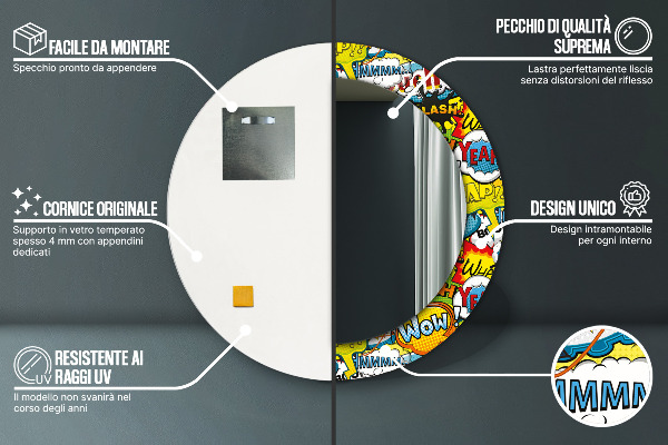 Espejo redondo impreso decorativo redondo Patrón de estilo cómico