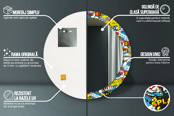 Espejo redondo impreso decorativo redondo Patrón de estilo cómico