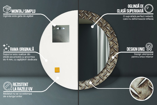 Espejo redondo marco con estampado decorativo Textura de acero